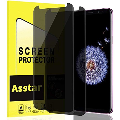 Galaxy S9 Screen Protector Privacy, Asstar Anti Spy Anti-Scratch Anti-Fingerprint Bubble Free Case Friendly Easy Install 9H Hardness Tempered Glass Screen Protector for Samsung Galaxy S9 (2 Pack)