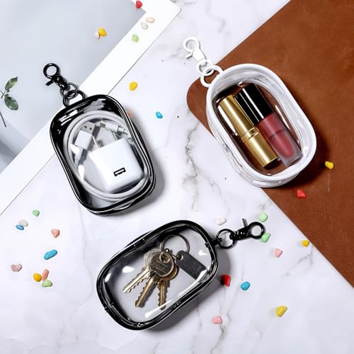3 Pcs Clear Pouch Keychain, Small Clear Figure Display Bag with Keychain, Portable Mini Makeup Bag for Purse, Small Doll Storage Hanging Figure Storage Case Pouch for Show Blind Boxes Mini Figures4