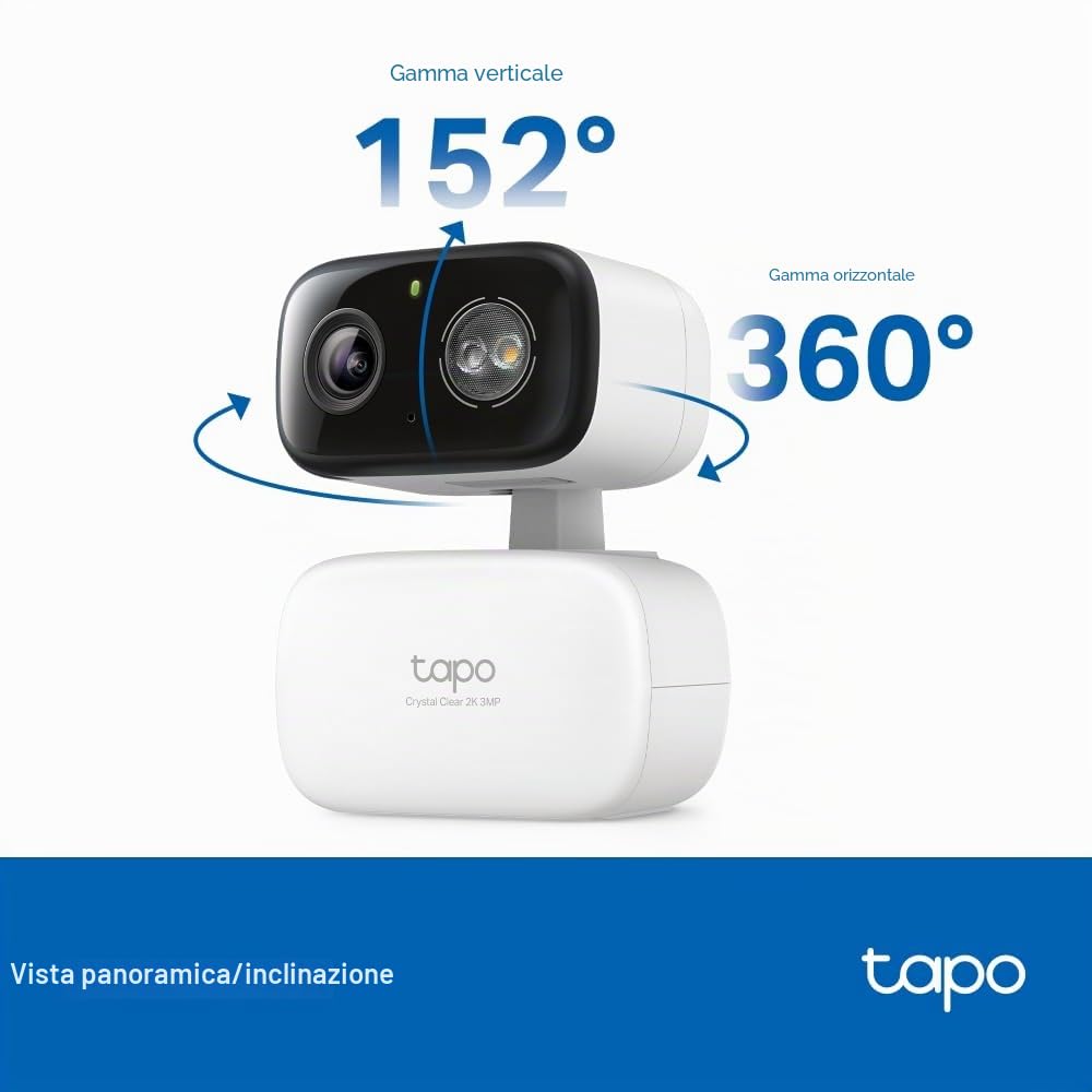 Tapo C216 2K 3MP Telecamera esterna 360 ° Pan/Tilt, Visione notturna a colori IP65, Telecamera di sicurezza WiFi esterna, Rilevamento intelligente AI, Faretti, Telecamere interne Sicurezza domestica