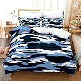 Rptidmv Bettwäsche 200x200 Blaue Tarnung Weiche Atmungsaktive Mikrofaser Bettwäsche Set mit Reißverschluss Schließung (Erwachsene Kinder), 1 Bettbezug + 2 Kopfkissenbezug 80x80 cm