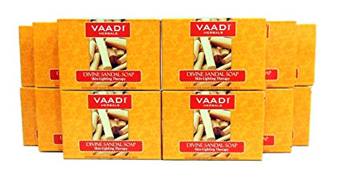 Sandalwood Soap (Sandalwood Oil Bar Soap) with Saffron and Turmeric Extracts - Handmade Herbal Soap (Aromatherapy) with 100% Pure Essential Oils - ALL Natural - Skin Whitening Therapy - Each 2.65 Ounces - Pack of 12 (32 Ounces, 2 Lb) - Vaadi Herbals