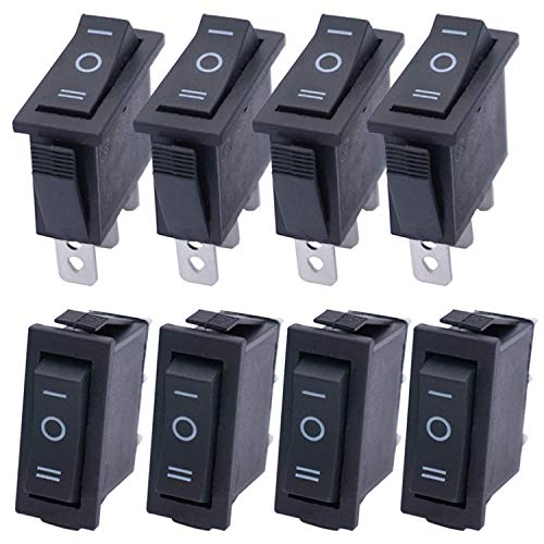 Taiss/8Pcs Black Rocker Toggle Switch On/Off/On SPDT 3 Pin 3 Position KCD3 AC 250V 125V/20A KCD3-103-BK