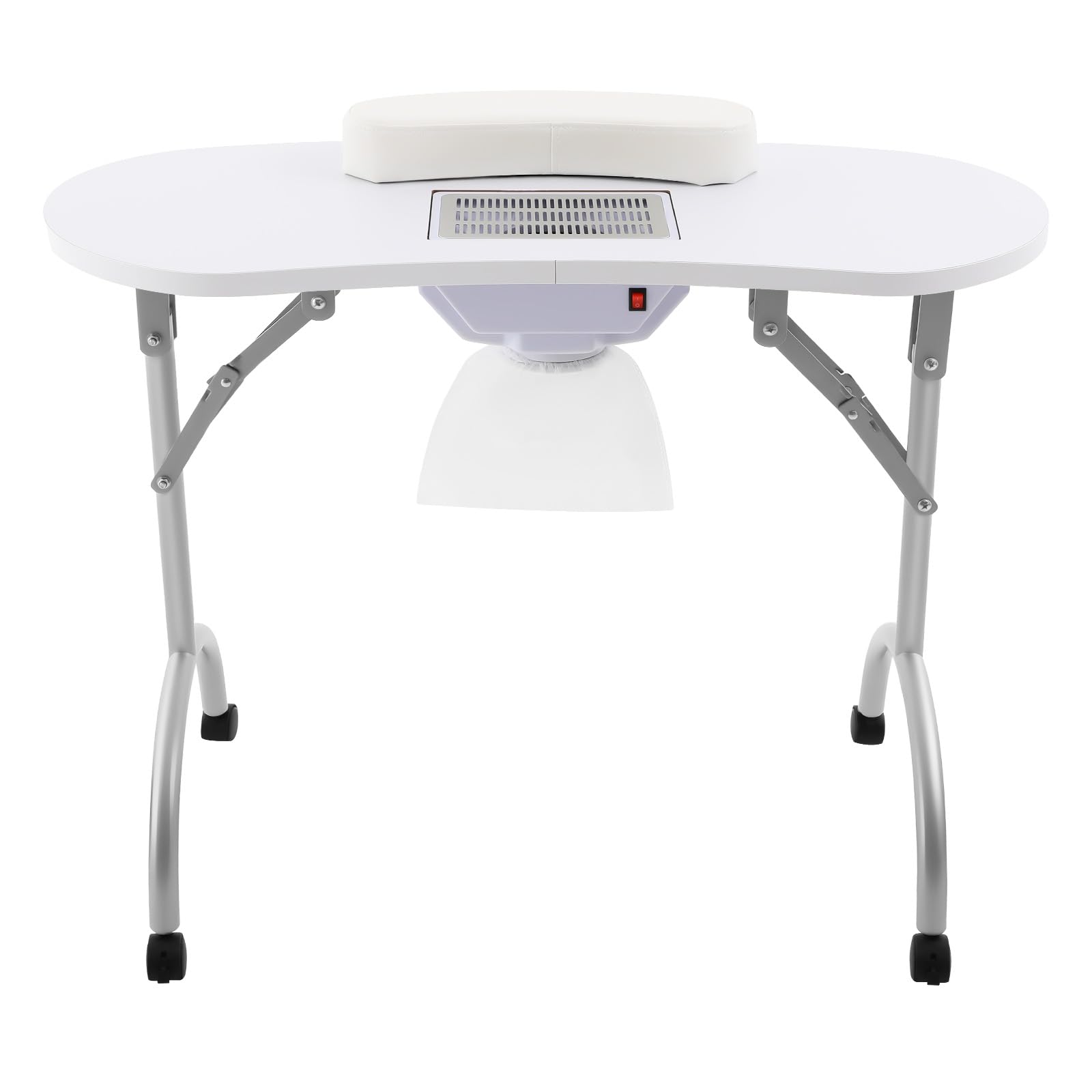 Mesa de uñas de 5,5 W con aspiración, mesa de uñas móvil plegable con mesa de manicura, reposamuñecas y cinta protectora contra el polvo, adecuada para diseñadores de uñas profesionales