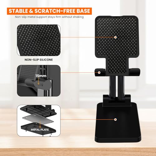 Image of Dyazo Adjustable Mobile Stand | Foldable & Portable Phone Holder with Multi-Angle & Height Adjustment | Stable Non-Slip Base | Compatible with All Smartphones & Tablets (4-10 inch) - Black
