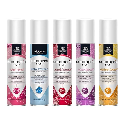 Summers Eve Feminine Cleansing Spray Variety Pack (Blissful Escape Island Splash Tahitian Sunset Sheer Floral & Baby Powder) (1 of each)