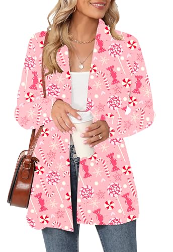 Lightweight Christmas Cardigan for Women Holiday Party Open Front Jacket Ugly Xmas Candy Cane Outfit XL