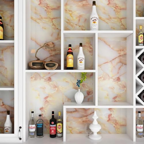 Image of SUNBIRD Wood Furniture Wallpaper Vinyl, Self-Adhesive Wood Wall Paper, Almirah,Kitchen Home Decoration 24in x 3 Meter (Cream Orange)