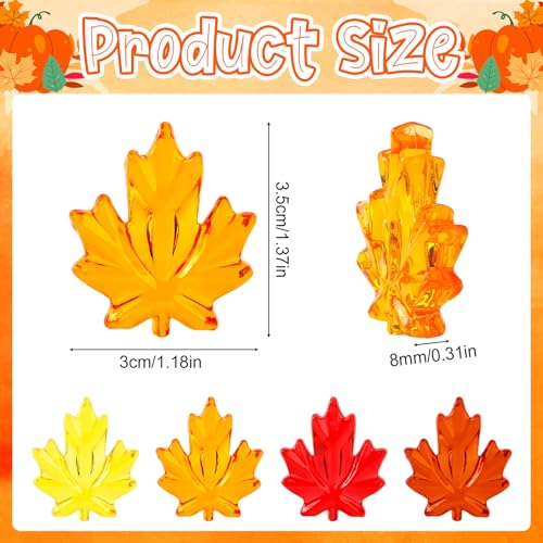 BOARDFEB 60Pcs Thanksgiving Ornaments, Maple Leaves Vase Filler Acrylic Crystals Gems Table Scatters for Fall Autumn Halloween Decoration Party Favors Craft Supplies