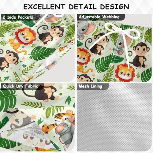 Boys Swim Trunks Elephant Tiger Forest Animal Kids Swim Shorts Quick Dry Bathing Suit Toddler Swimsuit Size from 2T to 14/163