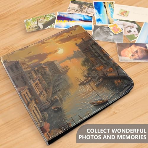 Álbum de fotos ALAZA Italia Vista Atardecer, tapa de cuero PU, encuadernación con 3 anillos, libro de recortes autoadhesivo para bodas, familia y viajes miniatura 4