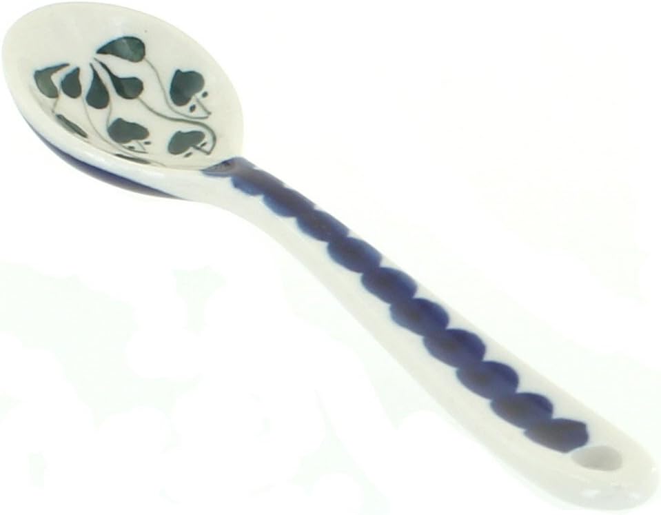 Blue Rose Polish Pottery - Blue Alyce Sugar Spoon - 5.25" Long - Ceramic Teaspoon for Coffee, Tea, Sugar & Condiments