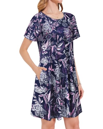 Image of JOLIGAL Summer Dresses for Women Casual Short Sleeve Sundress Scoop Neck Beach T Shirt Dress with Pockets 2026