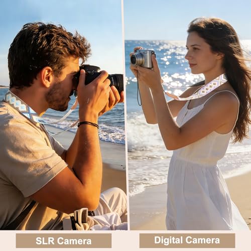 Image of Universal Camera Strap - Camera Neck Strap, Adjustable Shoulder Straps Compatible with Canon, Fujifilm, Nikon, Olympus, Panasonic and other SLR and mirrorless cameras - Purple and Khaki Weave