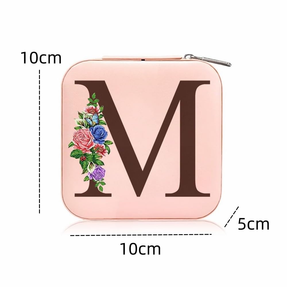 Portagioie Da Viaggio Con Lettera M - Scatola Con Specchio, Ecopelle, Interno Organizzato, 10x10x5 Cm - Foto 2