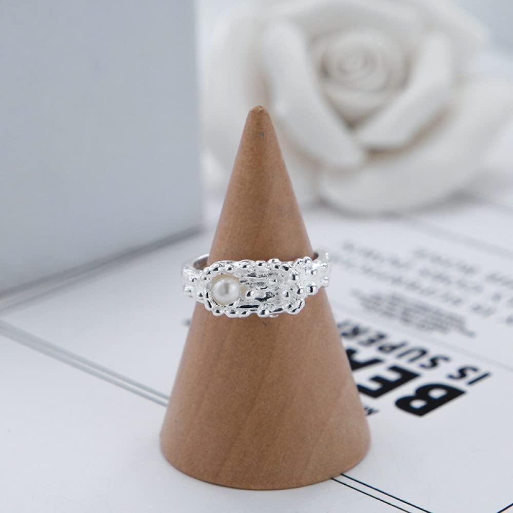 Verstellbarer Ring, S925 Sterling Silber Perle Lava Ring Verstellbare Ringe Unregelmäßigkeit Offener Ring Silber Daumenring Ewigkeitsring Hochzeit Charme Schmuck Geschenke Für Männer Mädchen Damen