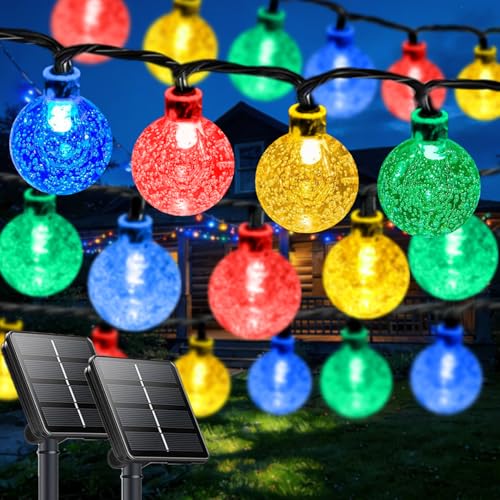 Multicolor Solar String Lights Outdoor, 2-Pack Total 100 LED 64FT Crystal Globe Solar Powered Lights...