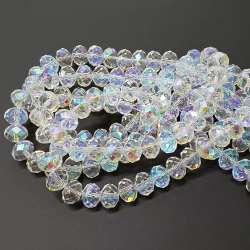 Image of 8mm Rondelle Glass Beads for Jewelry Making, 300pcs Faceted Briolette Crytal Spacer Beads for Bracelet Necklace Earring, Crystal Blue