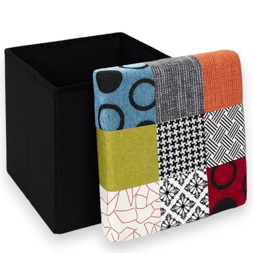 PZL CONCEPT Pouf de Rangement Salon avec Couvercle – Coffre Pliable Carré 38x38x38 cm – Tabouret Repose Pieds et Jambes pour Fauteuil ou Canapé – Cube...