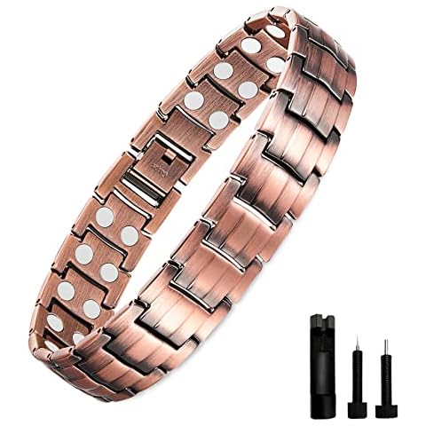 Jeracol Copper Bracelets for Men,Magnetic Wristbands Bracelet with Double Row Strength Magnets,Copper Magnetic Brazaletes with Remove Tool & Jewelry Gift Box Cover