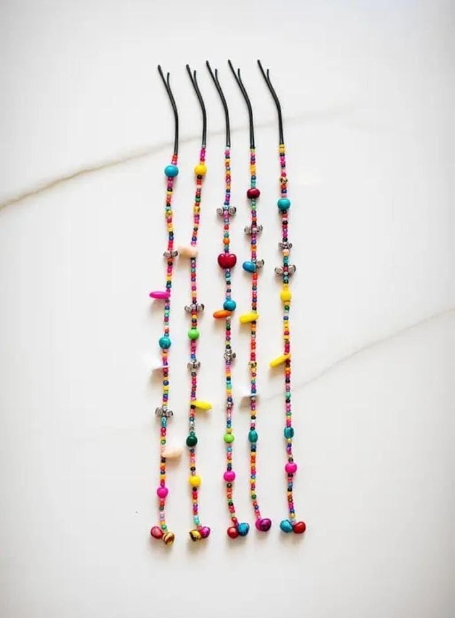 Beaded Hair Extension Strands with Pin Attachment, Set of 4
