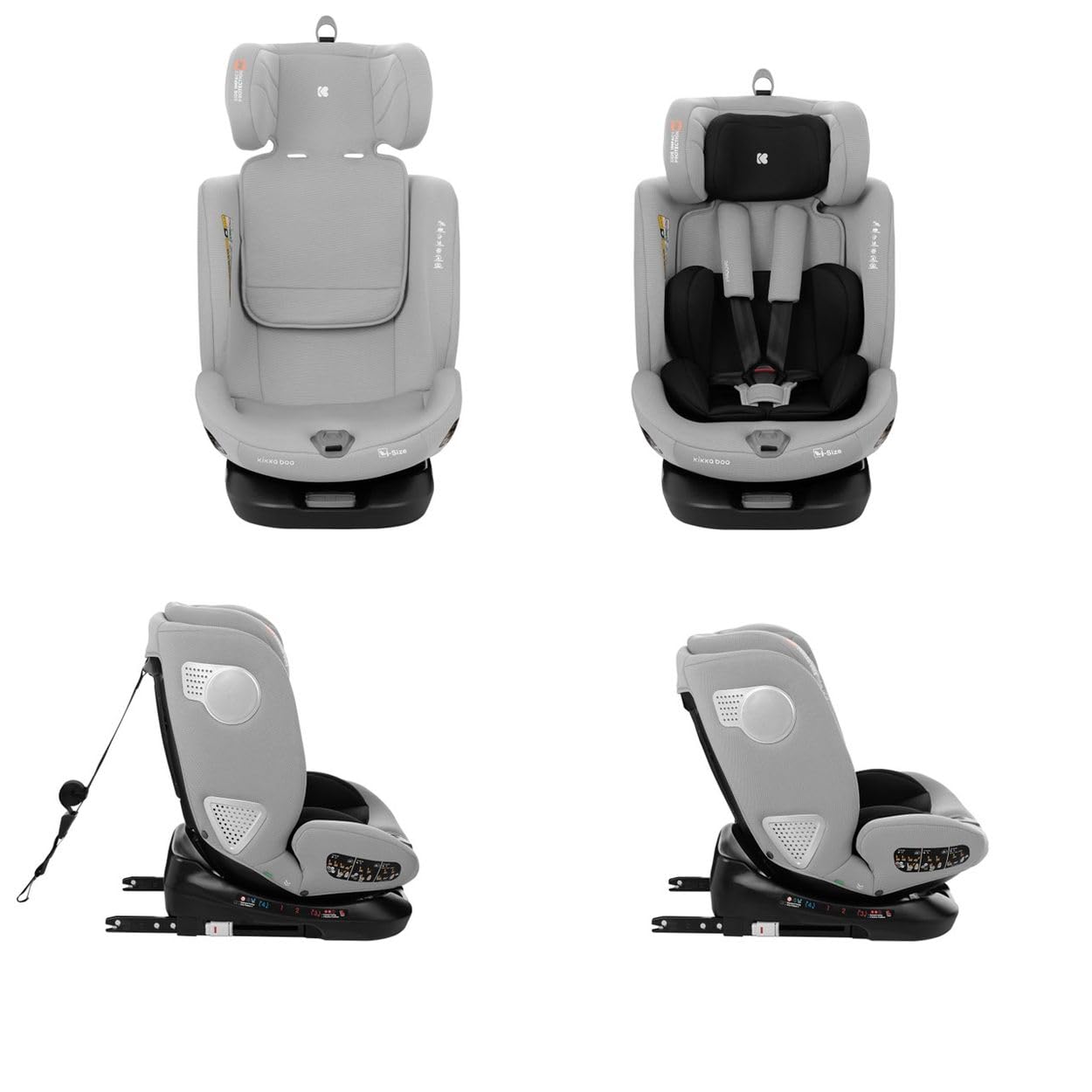 Kikkaboo, siège enfant i-Moove i-Size (40-150cm) Isofix rotation à 360 degrés, coloris:gris clair