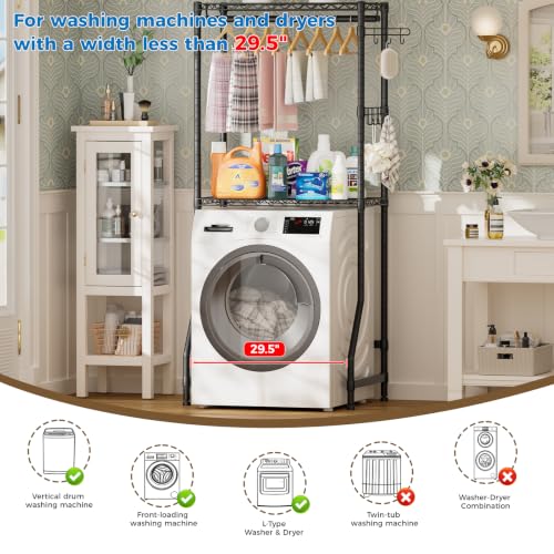 Image of Golpart Laundry Organizer Shelves Over the Washer and Dryer Storage Shelf | Heavy Duty Laundry Room Organization Clothes Drying Rack Adjustable Height Wire Shelving and Wire Basket with Hanger Rod
