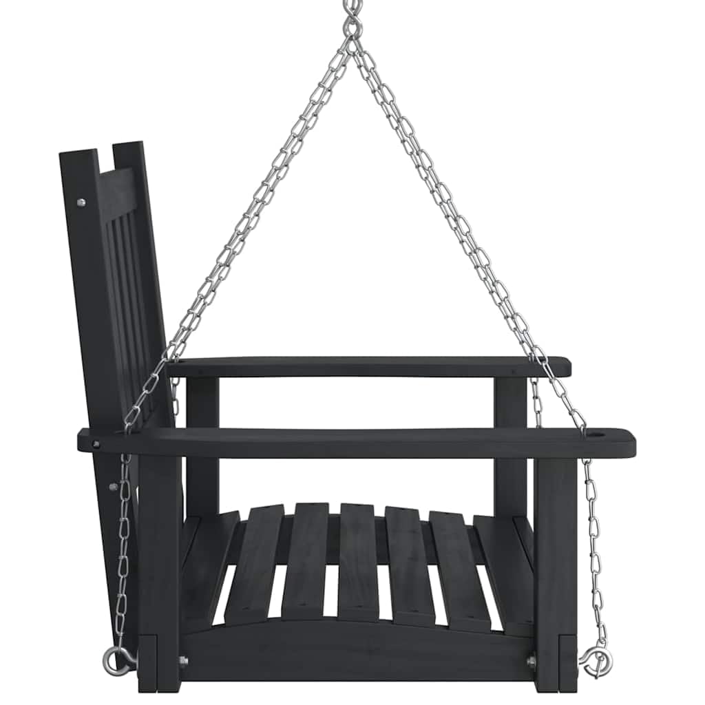 Sedia a dondolo per esterni in legno massiccio di abete con vernice nera, resistente alle intemperie e durevole, con 2 robuste catene in metallo regolabili, schienale ergonomico