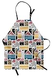 Ambesonne City Apron, Cartoon Animated Pattern of Colorful Scandinavian Old Town Houses on Plain Backdrop, Unisex Kitchen Bib with Adjustable Neck for Cooking Gardening, Adult Size, Multicolor