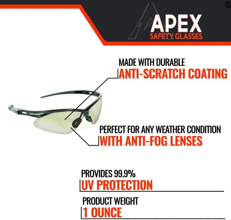 Malta Dynamics APEX Safety Glasses – Anti Scratch and Anti Fog Protection, Construction Safety Glasses for Men and Women, ISEA & ANSI Z87 Compliant (Indoor/Outdoor, 12 Pairs) - Image 3