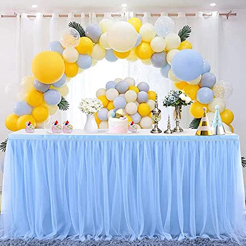 MineSha À La Main 2 Mètres 3 Couches Maille Moelleux Tutu Tulle Jupe De Table pour La Fête, Mariage, Anniversaire (275cm*80cm, Bleu)