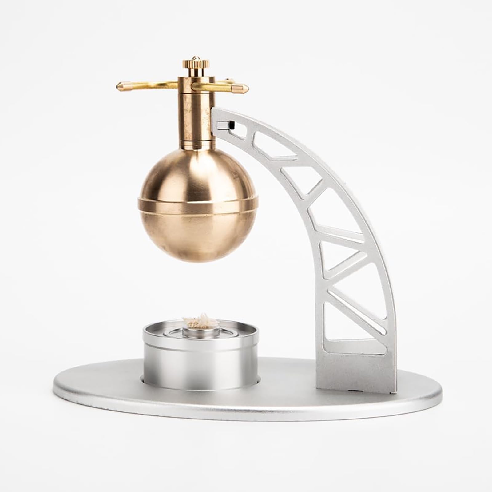 Generisch Heros Dampfmaschinenmodell mit Kessel-Kit, DIY antikes Äolipil-Ingenieurmaschinenmodell, das funktioniert, Physik-Wissenschaftsset für Erwachsene,Silber