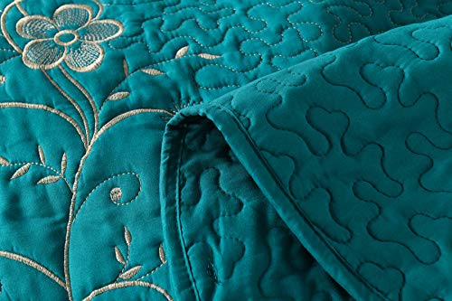 Marcielo 3 Piece Lightweight Bedspread Quilt Set Microfiber Quilt Embroidered Bedspreads Bed Coverlet Set, Lapaz (Teal, Queen) #TOP6