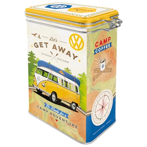 Nostalgic-Art Boîte à café rétro, VW Bulli – Get Away – Idée de Cadeau pour Le Bus VW, Récipient avec Couvercle aromatique, Design Vintage, 1,3 l