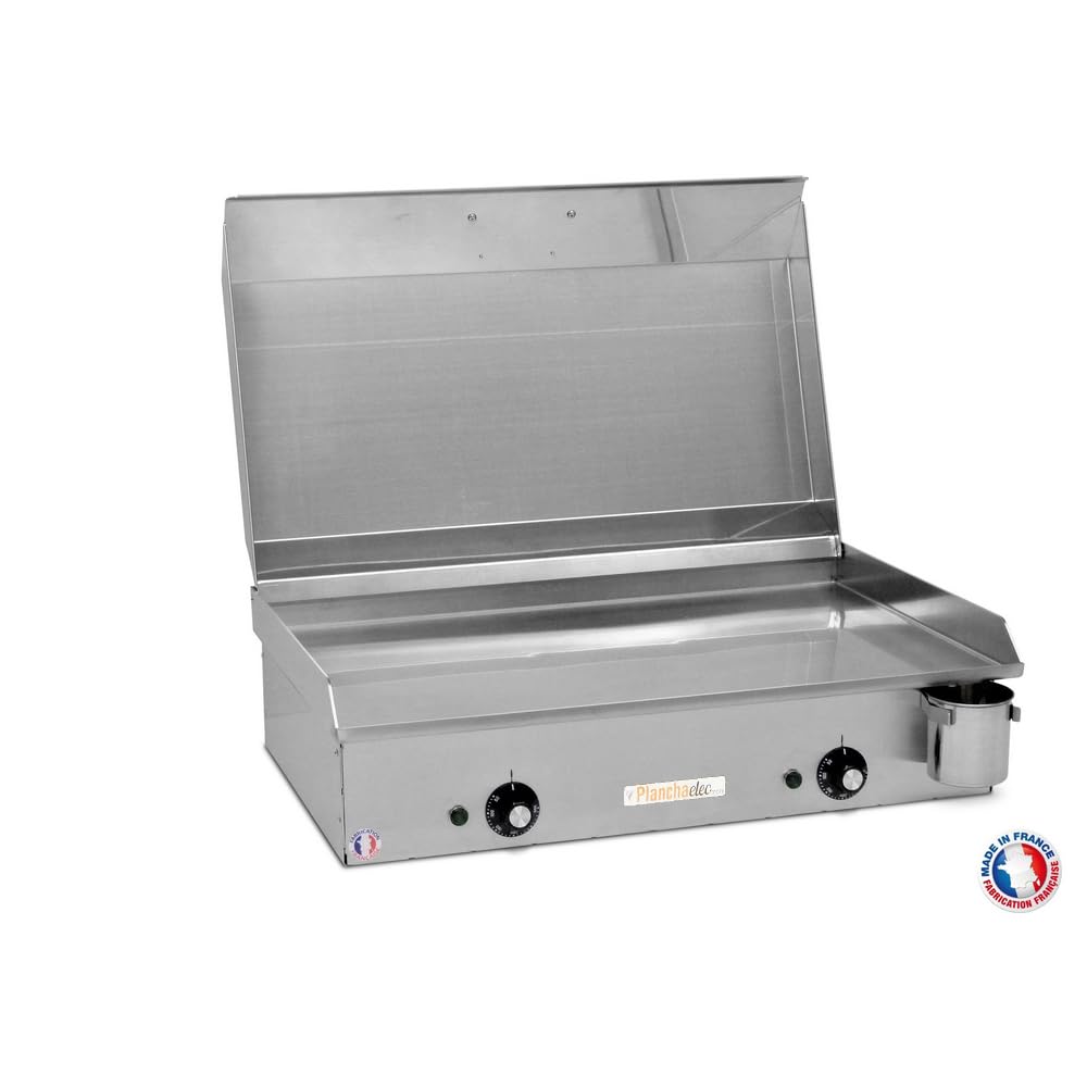 PLANCHAELEC - Plancha Electrique NEO E650-2400W - Couvercle + 2 Ustensiles - Inox - Thermostat Réglable - 10 Personnes - Made In France - L65 X P43 X H18 cm