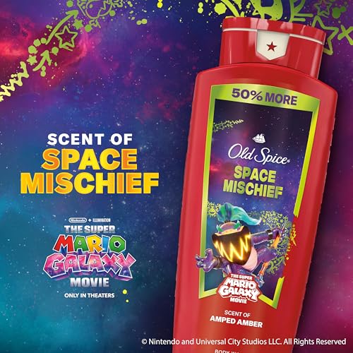 Image of Old Spice X Super Mario, Space Mischief with Armed Amber Scent, Aluminum Free Deodorant + Body & Face Wash Bundle for Men, Smell Super with 24 /7 Lasting Freshness & 24 /7 Shower Clean (Pack of 2)