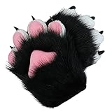 BNLIDES Cosplay Animal Cat Wolf Dog Fox Paws Claws Gloves Fursuit Paws Accessories for Adults (White-Black)
