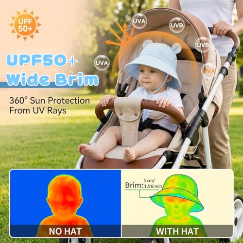 Image of SNOWIE SOFT Cap for Baby Girl 0-12 Months, Sun Hats for Baby Toddler Girls, Windproof Summer Hat with Chin Strap Bucket Hat Soft Newborn Baby Hats for Girls