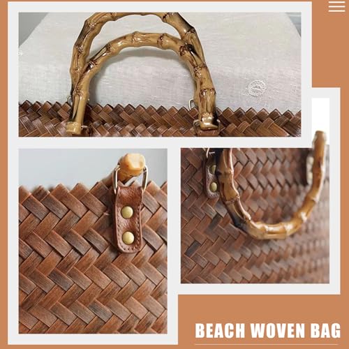 Bolso tejido vintage HANABASS, bolso tote de paja de gran capacidad, estilo francés, cesta para picnic, ideal para playa y verano, para mujer, tamaño mediano miniatura 7
