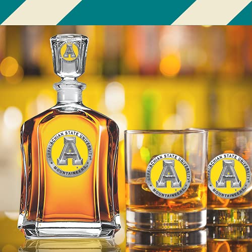 Image of Heritage Pewter Appalachian State University Capitol Decanter | 24 OZ Whiskey Decanter for Liquor with Airtight Stopper | Expertly Crafted Pewter Glass Clear