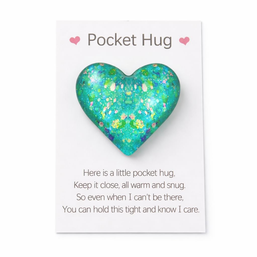 Pocket Hug Heart Keepsake Ornament – Mini Cute Heart Token with Encouragement Card – Positive Pocket Hug Gift for Women Friends Birthday Wedding Valentine Christmas Mother’s Day Present