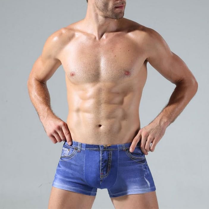 CHUUMEE Men's Fake Jean Underwear Cotton Sexy Boxer Briefs Cowboy Printed Shorts2