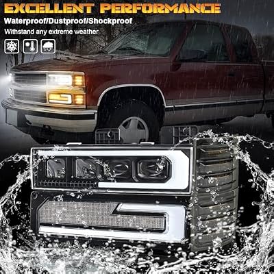 MOVOTOR LED Headlight Assembly with Welcome DRL Turn Signal & LED Sequential Dynamic Front Side Marker Lights for 1994-1998 Chevy C10 C/K Series 1500 2500 3500 Chevrolet Silverado/Tahoe/Suburban