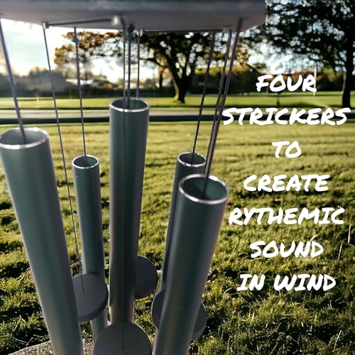 Image of Paradigm Pictures 45 inch Big Wind Chimes for Home Balcony Positive Energy- Positive Energy Items (Black 5 Pipe Wind Chime) (Army Green Wood)