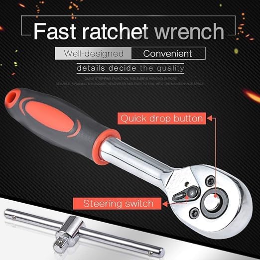 46 Piece Tool Kit, Professional Auto Repair Tool Set, Socket Set Ratchet Wrench Automobile Repair Maintenance Tools Combination Hardware for Home Office 3