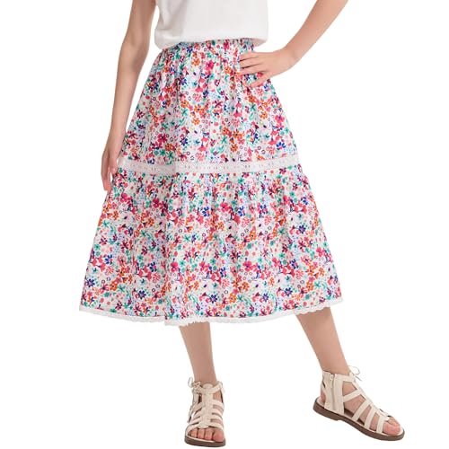 Faldas largas con estampado floral Rolanko para niñas con cintura alta y encaje 2