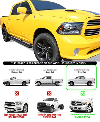 Hd Ridez Running Board 5" Black Compatible With Ram 1500 2009-2018 Crew Cab & Ram 2500 3500 2010-2023 (Nerf Bar Side Steps Side Bars) #TOP6