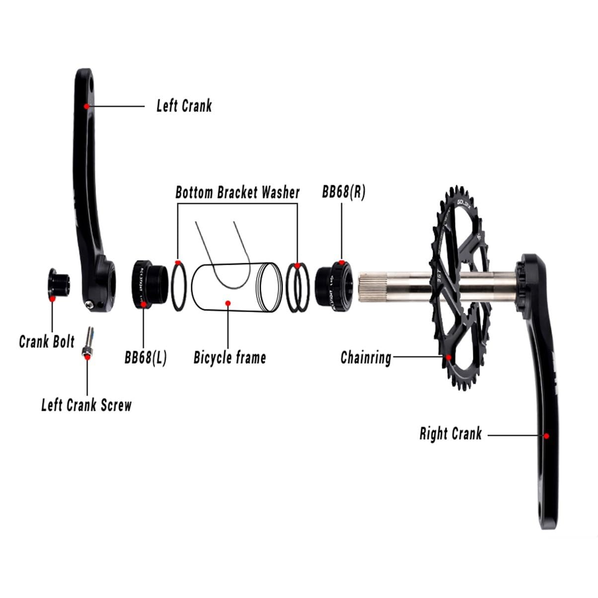Bielas Juego De Bielas Integradas Huecas MTB Juego De Brazos Manivela Aleación De Aluminio De 170/175mm, Plato 30/32/34/36/38T for Velocidades De 9-12(170mm,34T)