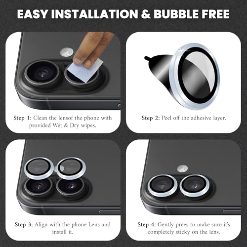 Image of ArmourPro Premium Camera Lens Protector Tempered Glass Compatible For iPhone 17 Tough HD Individual Aluminum Alloy Rings 9H Camera Cover, Scratch-Resistant,Camera Lens Protection| Blue