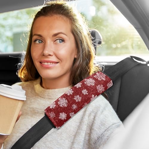 Image of 2 Pack Seatbelt Covers Seat Belt Cover Pad for Adults Boys Girls Car Seat Strap Covers Pads Cushion Universal Shoulder Strap Pad Protector for Backpack Camera Bag 6.5 Inch Red Winter Snowflakes