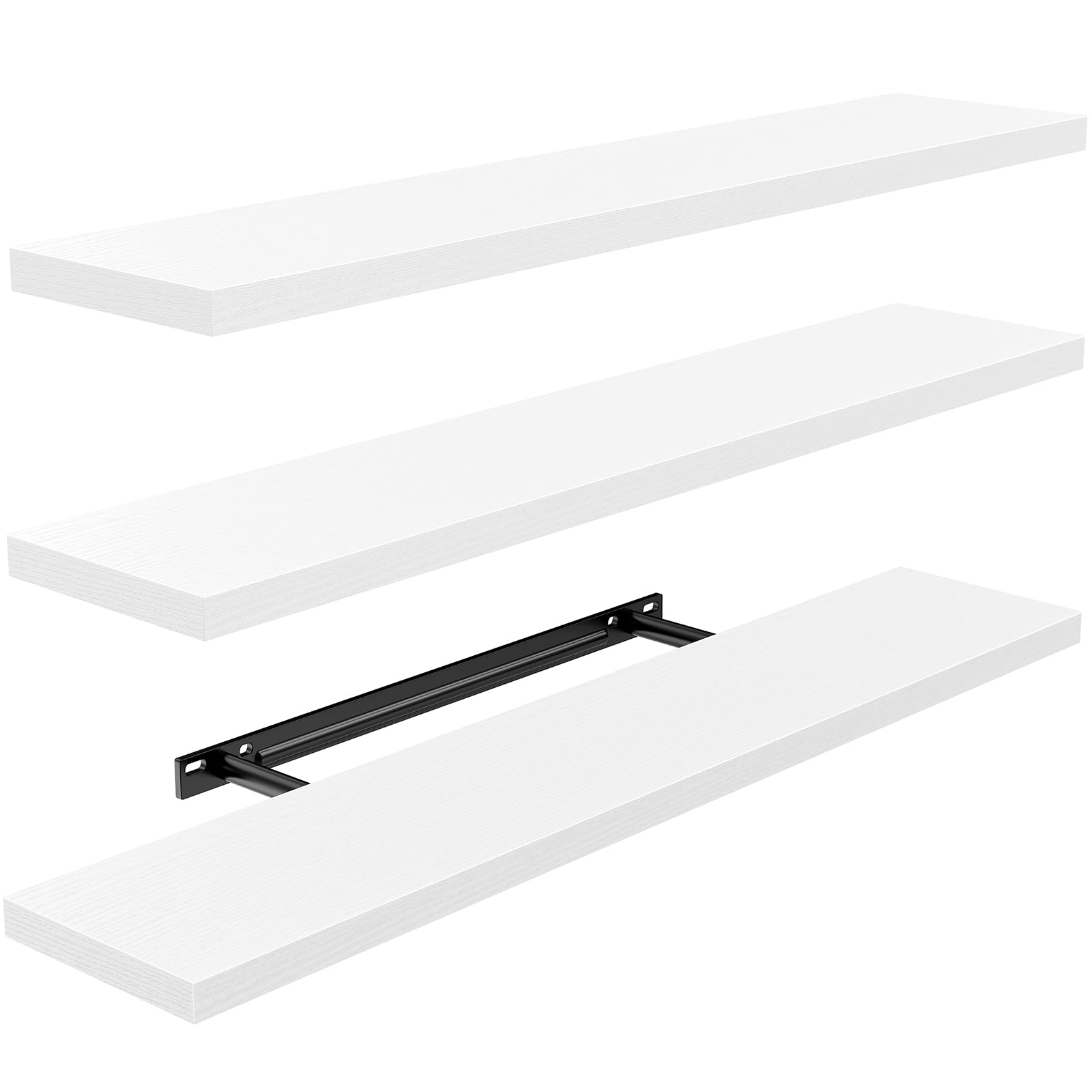 AMADA HOMEFURNISHING 35.4" L Floating Shelves, Wall Shelves Set of 3 for Bathroom/Living Room/Bedroom/Kitchen, White Floating Shelves for Wall Decor with Invisible Brackets - AMFS45W